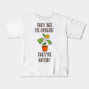 Growth Hustle Finance Money Tree Investing Kids T-Shirt